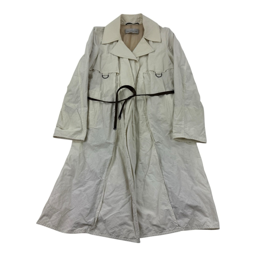 RAMOSPORT White Safari Trench Jacket Poly Cotton Inox Button Vintage‎ Medium
